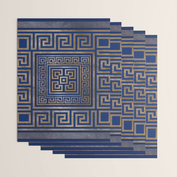 Greek Key Ornament - Greek Meander -gold on blue Wrapping Paper Gallery Image 3
