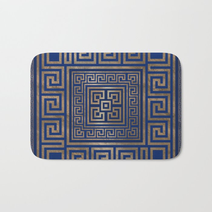 Greek Key Ornament - Greek Meander -gold on blue Bath Mat Gallery Image 1