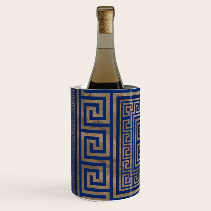 Greek Key Ornament - Greek Meander -gold on blue Wine Chiller Gallery Image 2