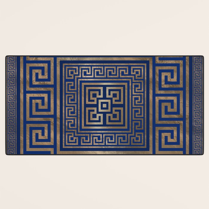 Greek Key Ornament - Greek Meander -gold on blue Desk Mat Gallery Image 3