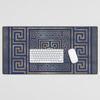 Greek Key Ornament - Greek Meander -gold on blue Desk Mat Gallery Image 1