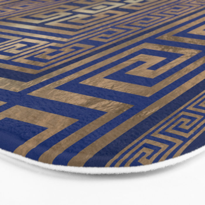 Greek Key Ornament - Greek Meander -gold on blue Bath Mat Gallery Image 3