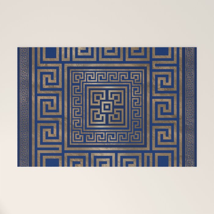 Greek Key Ornament - Greek Meander -gold on blue Welcome Mat Gallery Image 1