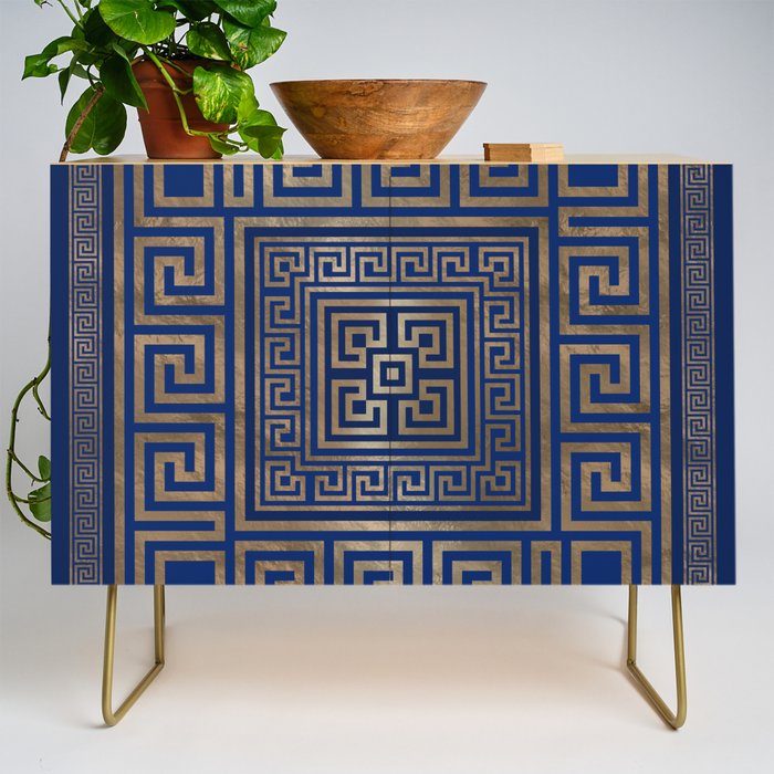 Greek Key Ornament - Greek Meander -gold on blue Credenza Gallery Image 1