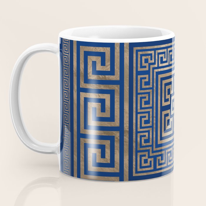 Greek Key Ornament - Greek Meander -gold on blue Coffee Mug Gallery Image 3