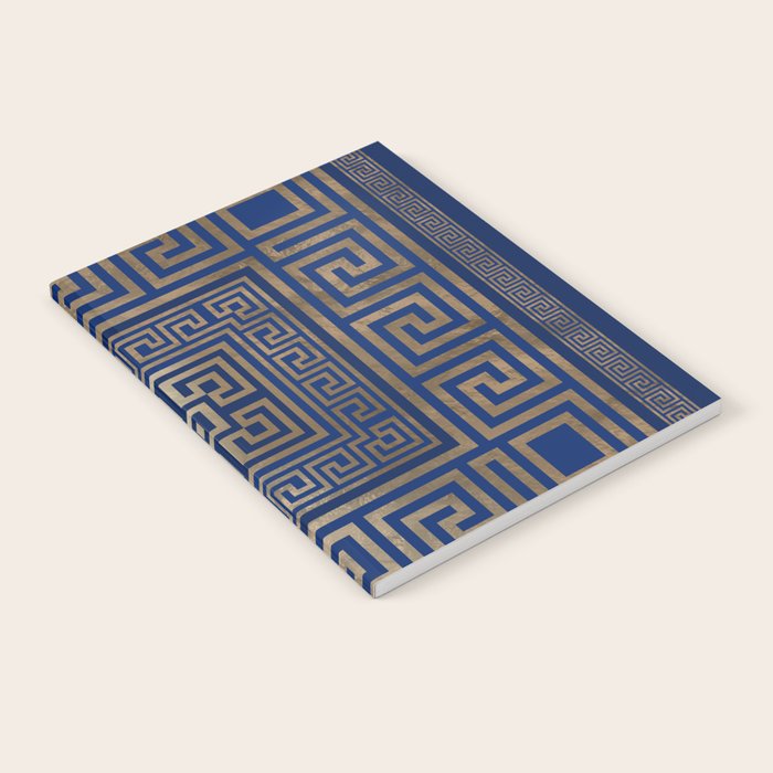 Greek Key Ornament - Greek Meander -gold on blue Notebook Gallery Image 1
