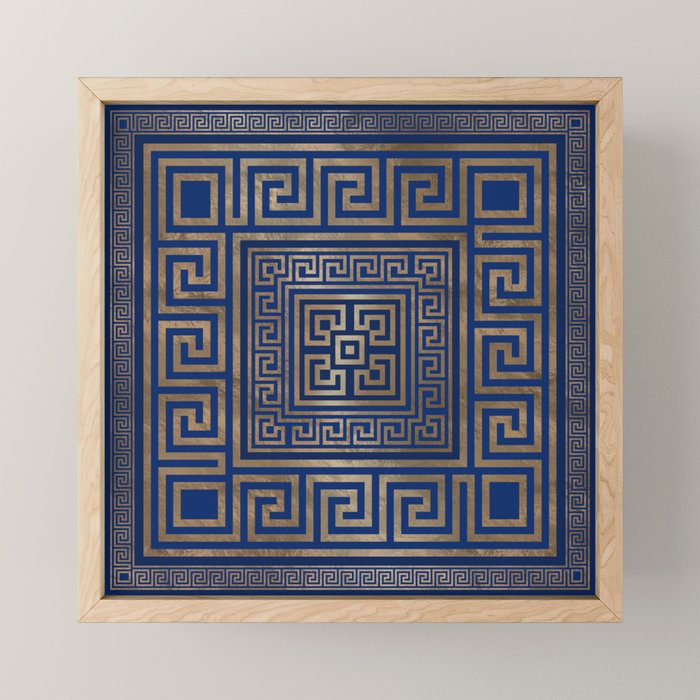 Greek Key Ornament - Greek Meander -gold on blue Mini Art Print Gallery Image 1