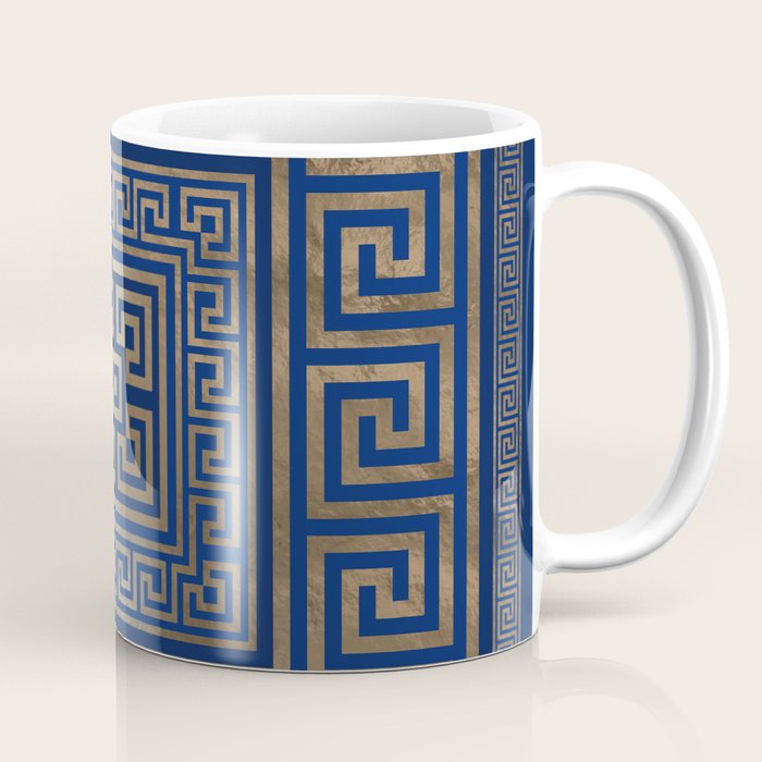 Greek Key Ornament - Greek Meander -gold on blue Coffee Mug Gallery Image 1