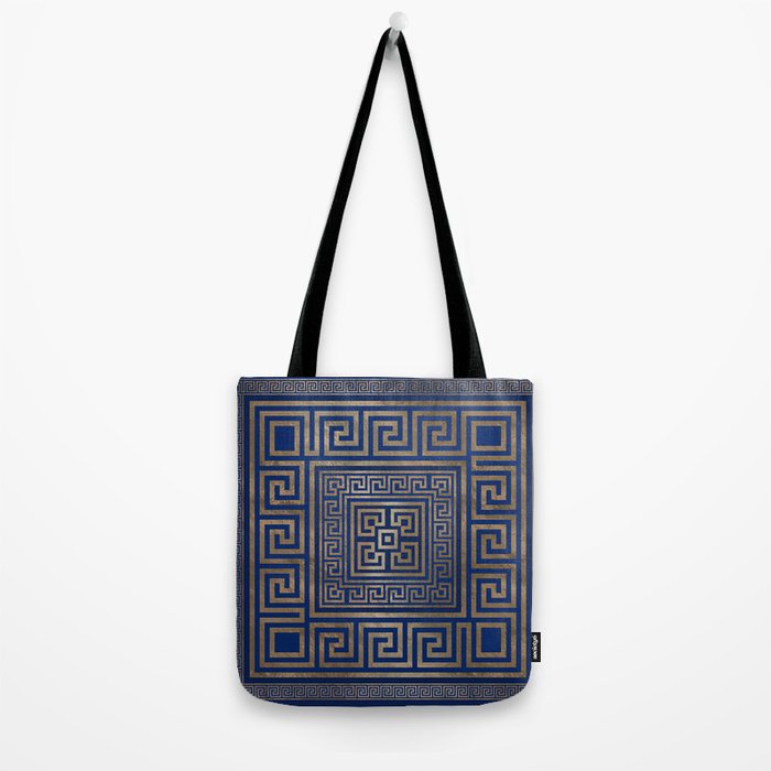 Greek Key Ornament - Greek Meander -gold on blue Tote Bag Gallery Image 2