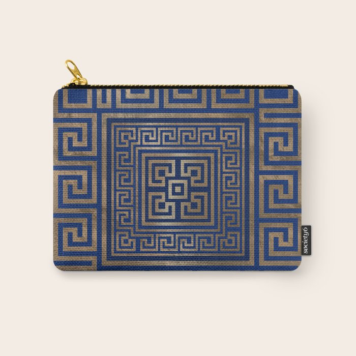 Greek Key Ornament - Greek Meander -gold on blue Carry All Pouch Gallery Image 1
