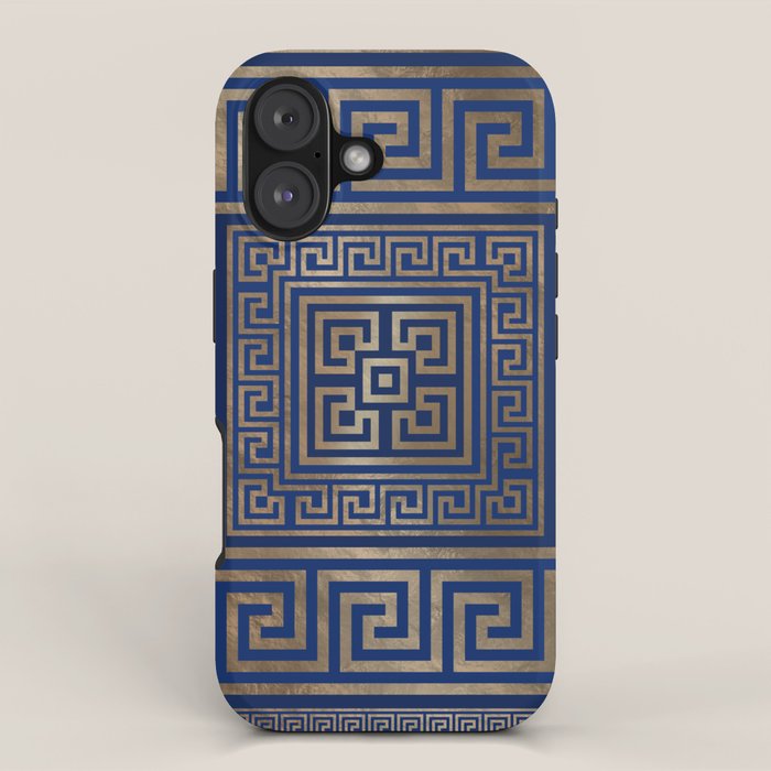 Greek Key Ornament - Greek Meander -gold on blue iPhone Case Gallery Image 1