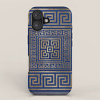 Greek Key Ornament - Greek Meander -gold on blue iPhone Case Gallery Image 1