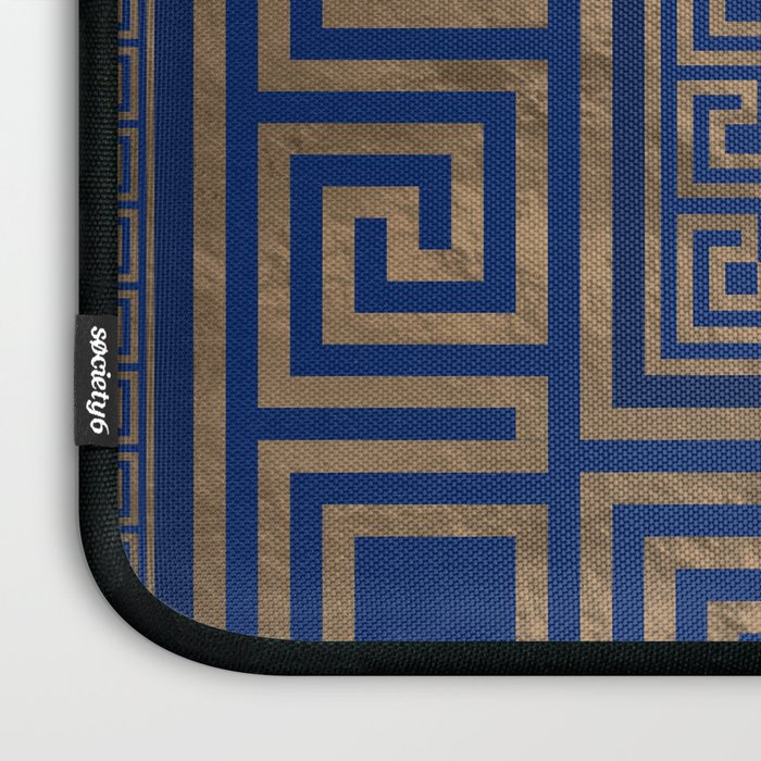 Greek Key Ornament - Greek Meander -gold on blue Laptop Sleeve Gallery Image 3