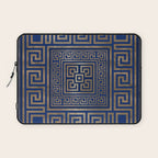 Greek Key Ornament - Greek Meander -gold on blue Laptop Sleeve Gallery Image 1