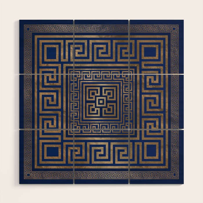 Greek Key Ornament - Greek Meander -gold on blue Wood Wall Art Gallery Image 1
