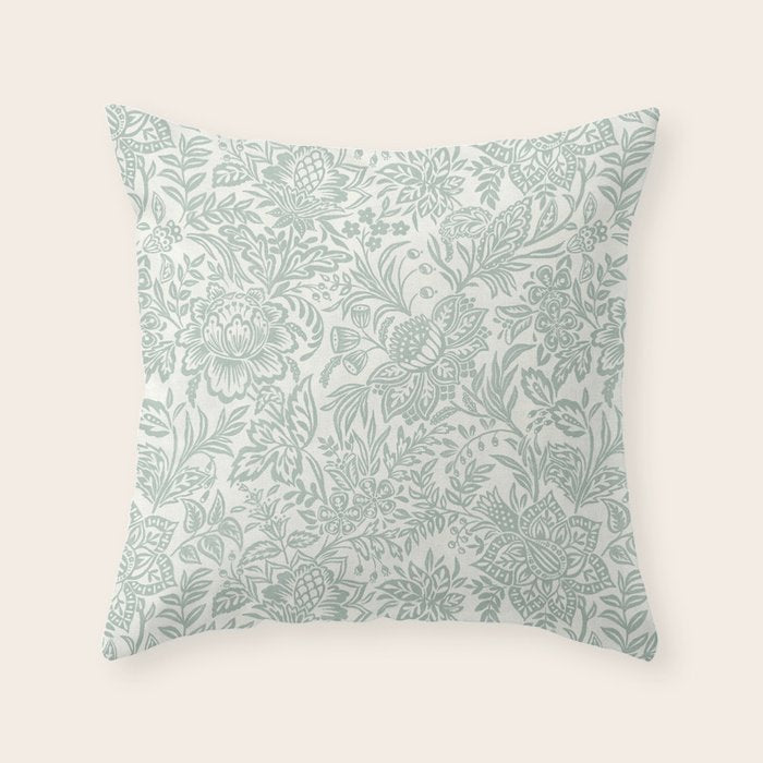 Jacobean Floral - sagebrush  Throw Pillow Gallery Image 1