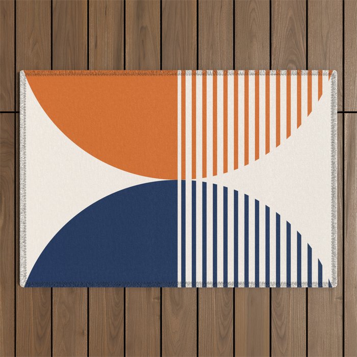 Abstraction Shapes 116 in Navy Blue Orange (Moon Phase Abstract)  Outdoor Rug Gallery Image 1