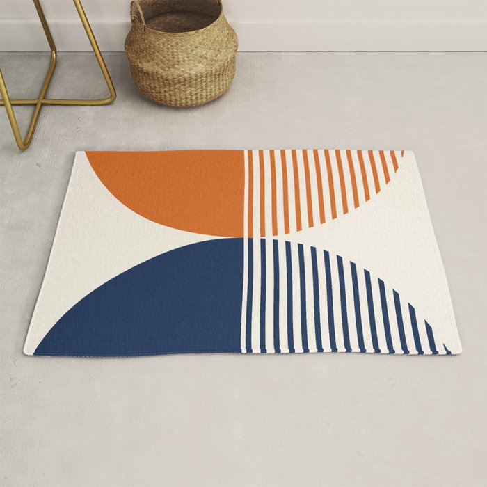 Abstraction Shapes 116 in Navy Blue Orange (Moon Phase Abstract)  Rug Gallery Image 1
