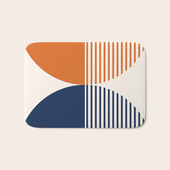 Abstraction Shapes 116 in Navy Blue Orange (Moon Phase Abstract)  Bath Mat Gallery Image 1