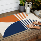 Abstraction Shapes 116 in Navy Blue Orange (Moon Phase Abstract)  Outdoor Rug Gallery Image 2