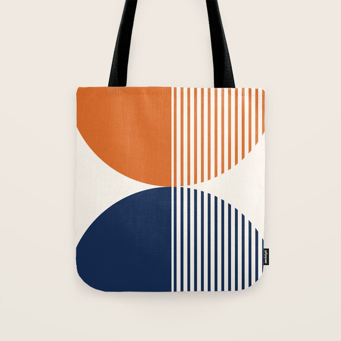 Abstraction Shapes 116 in Navy Blue Orange (Moon Phase Abstract)  Tote Bag Gallery Image 1