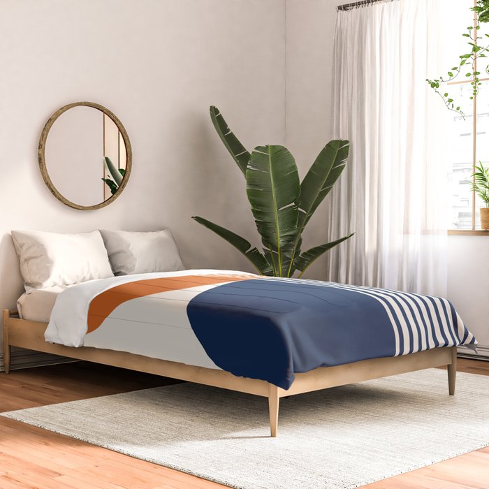 Abstraction Shapes 116 in Navy Blue Orange (Moon Phase Abstract)  Comforter Gallery Image 2