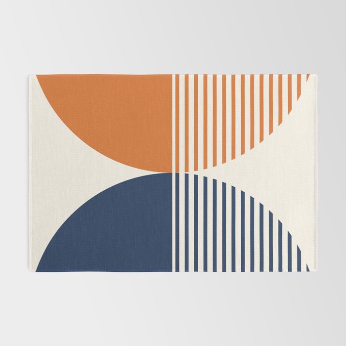 Abstraction Shapes 116 in Navy Blue Orange (Moon Phase Abstract)  Rug Gallery Image 2