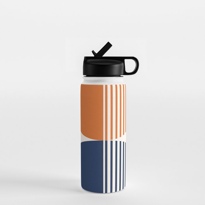 Abstraction Shapes 116 in Navy Blue Orange (Moon Phase Abstract)  Water Bottle Gallery Image 1