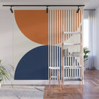 Abstraction Shapes 116 in Navy Blue Orange (Moon Phase Abstract)  Wall Mural Gallery Image 1