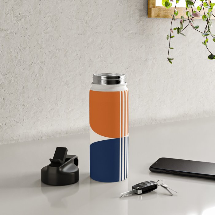 Abstraction Shapes 116 in Navy Blue Orange (Moon Phase Abstract)  Water Bottle Gallery Image 4
