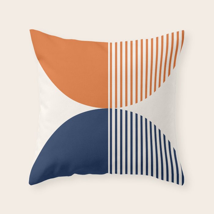 Abstraction Shapes 116 in Navy Blue Orange (Moon Phase Abstract)  Throw Pillow Gallery Image 1
