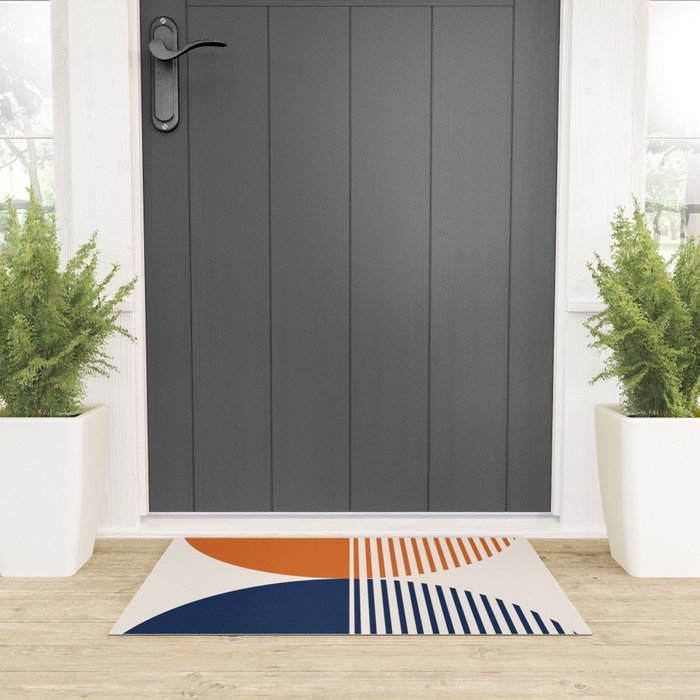 Abstraction Shapes 116 in Navy Blue Orange (Moon Phase Abstract)  Welcome Mat Gallery Image 3