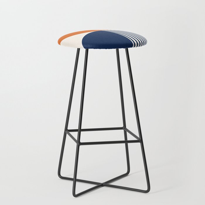 Abstraction Shapes 116 in Navy Blue Orange (Moon Phase Abstract)  Stool Gallery Image 1