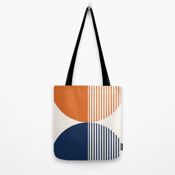 Abstraction Shapes 116 in Navy Blue Orange (Moon Phase Abstract)  Tote Bag Gallery Image 2