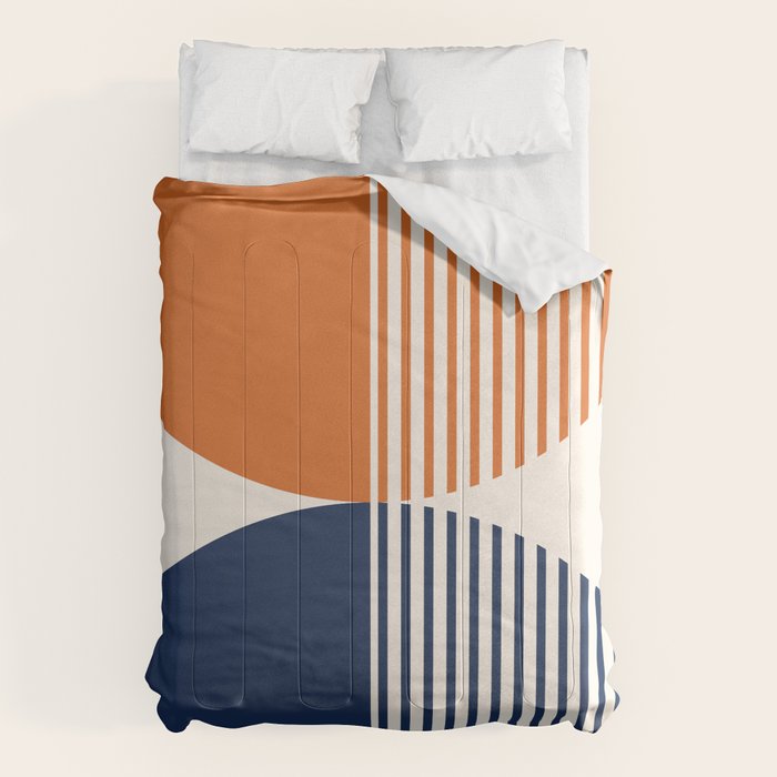 Abstraction Shapes 116 in Navy Blue Orange (Moon Phase Abstract)  Comforter Gallery Image 1