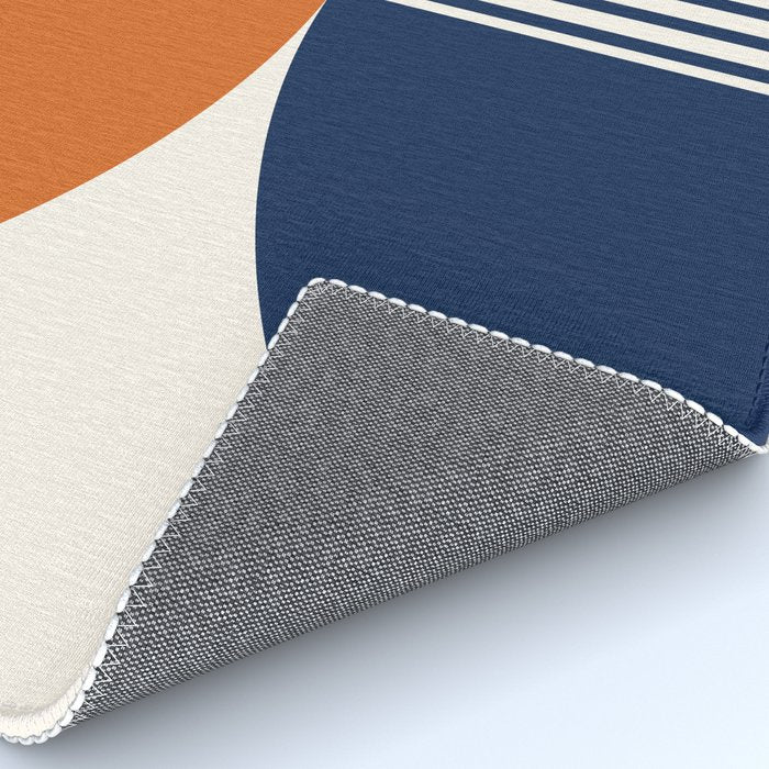 Abstraction Shapes 116 in Navy Blue Orange (Moon Phase Abstract)  Rug Gallery Image 4