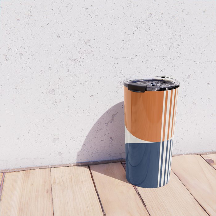 Abstraction Shapes 116 in Navy Blue Orange (Moon Phase Abstract)  Travel Mug Gallery Image 4