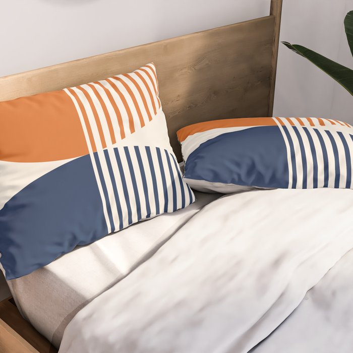 Abstraction Shapes 116 in Navy Blue Orange (Moon Phase Abstract)  Pillow Sham Gallery Image 2