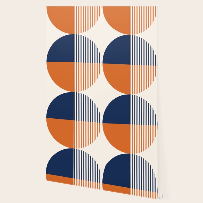 Abstraction Shapes 116 in Navy Blue Orange (Moon Phase Abstract)  Wallpaper Gallery Image 2