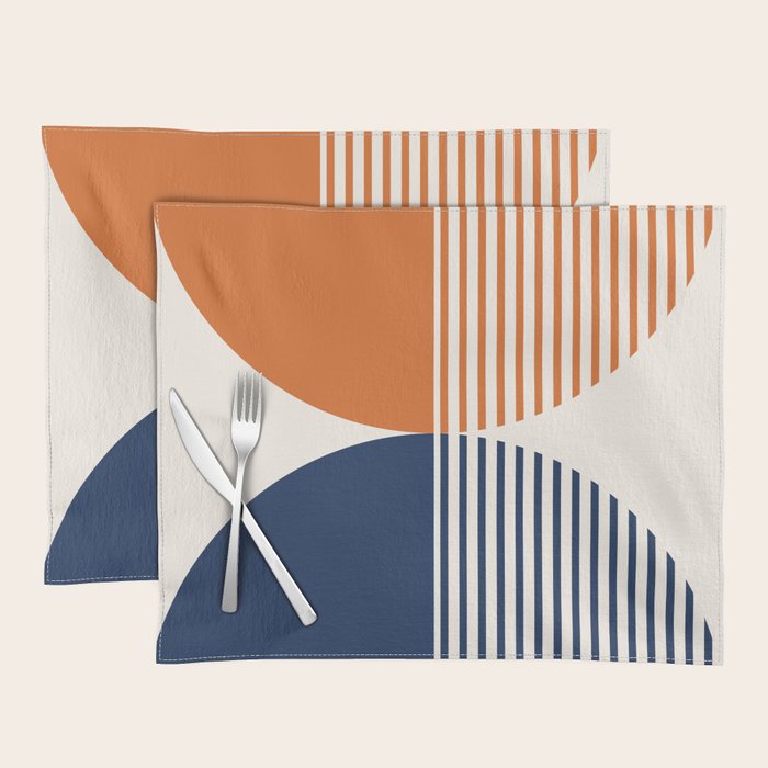 Abstraction Shapes 116 in Navy Blue Orange (Moon Phase Abstract)  Placemat Gallery Image 1