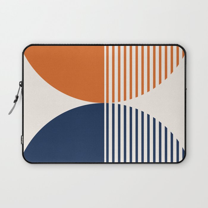Abstraction Shapes 116 in Navy Blue Orange (Moon Phase Abstract)  Laptop Sleeve Gallery Image 1