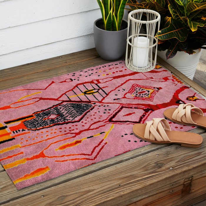 Traditional Pink Moroccan Rug Artwork Outdoor Rug Gallery Image 2