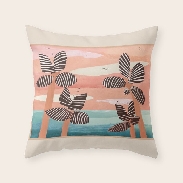 Tropical Sunset Palms III Throw Pillow Gallery Image 1