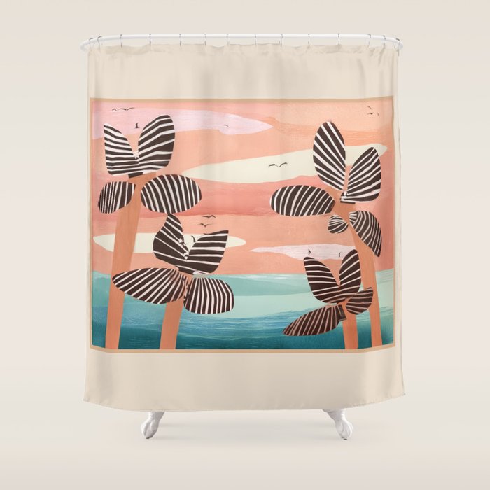 Tropical Sunset Palms III Shower Curtain Gallery Image 1