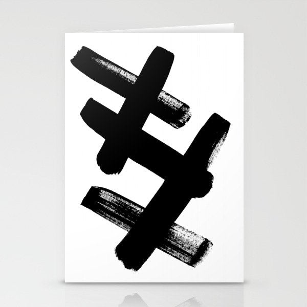 X Black & White Minimalist Abstract Mid century Ink Art Dark Brush Strokes Stationery Card Gallery Image 2