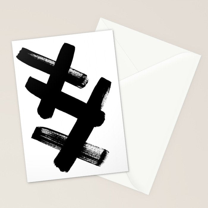 X Black & White Minimalist Abstract Mid century Ink Art Dark Brush Strokes Stationery Card Gallery Image 2