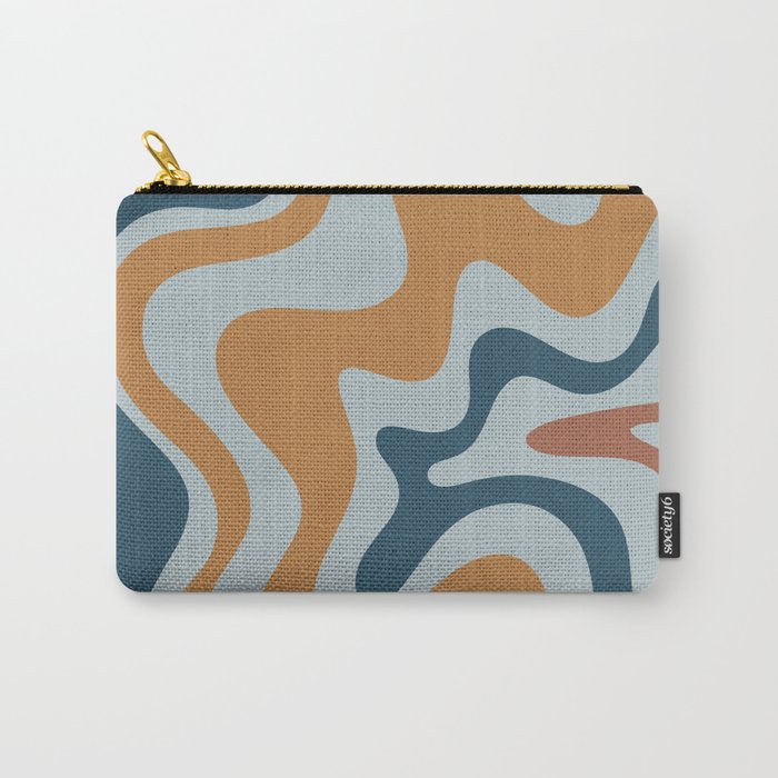 Retro Liquid Swirl Abstract Pattern Light Blue Ochre Rust  Carry All Pouch Gallery Image 1
