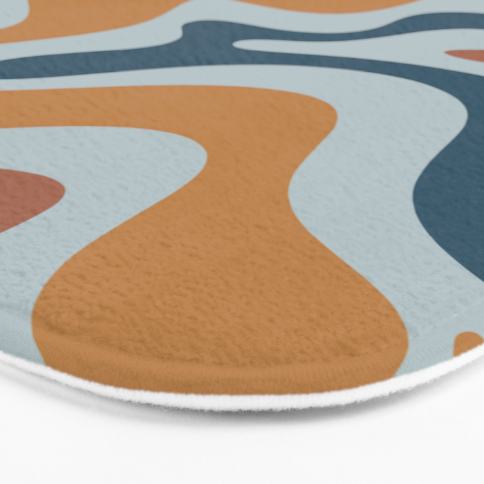 Retro Liquid Swirl Abstract Pattern Light Blue Ochre Rust  Bath Mat Gallery Image 3