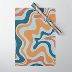 Retro Liquid Swirl Abstract Pattern Light Blue Ochre Rust  Wrapping Paper Gallery Image 1