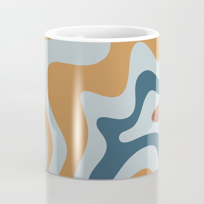 Retro Liquid Swirl Abstract Pattern Light Blue Ochre Rust  Coffee Mug Gallery Image 4